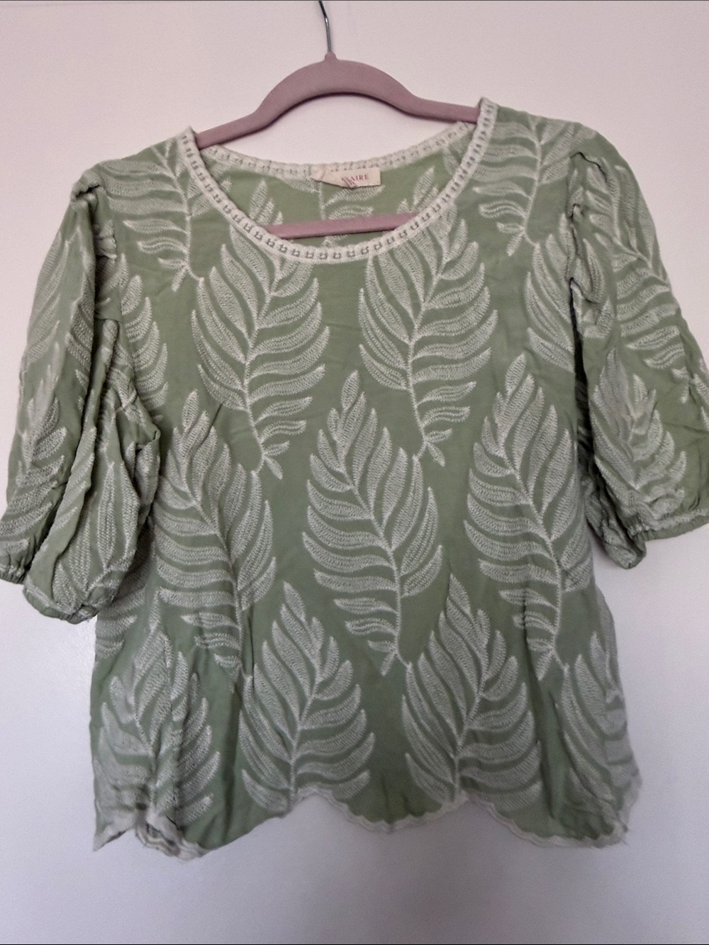 Solitaire Sage Green Leaf-Embroidered Blouse
